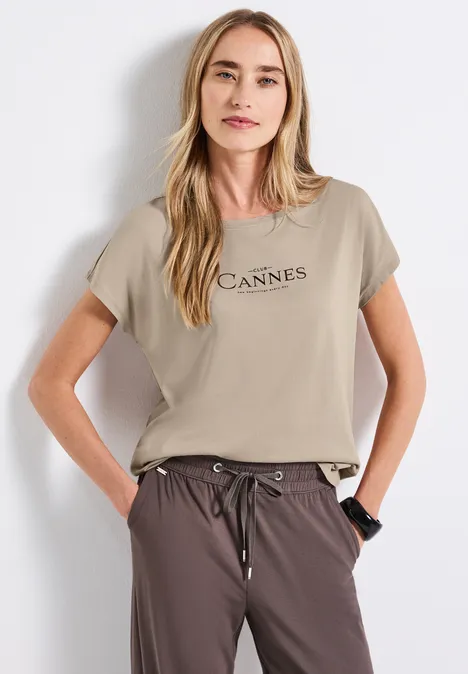 Shirt mit Folien-Wording morning beige