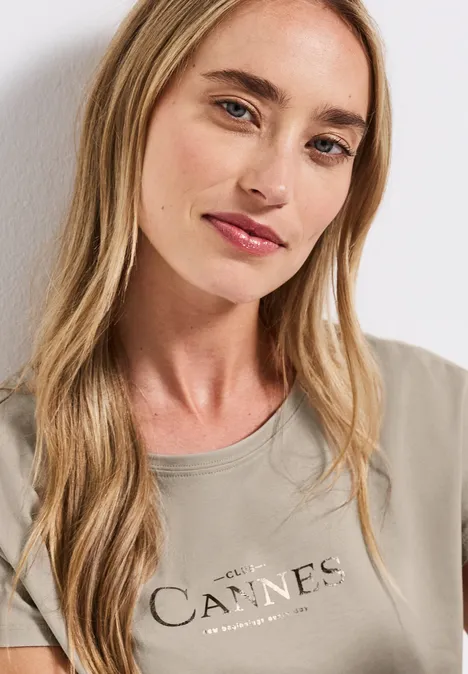 Shirt mit Folien-Wording morning beige