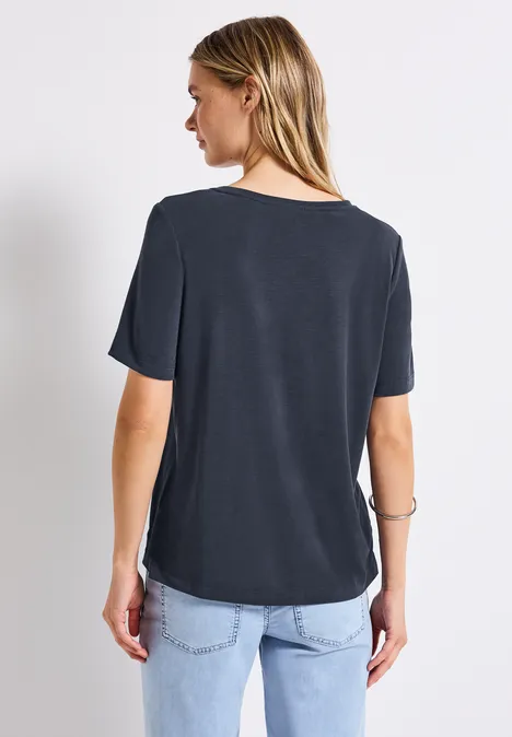 Silk-Look Shirt mit Wording deepwater blue