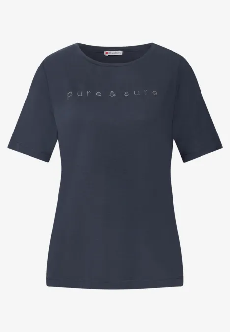 Silk-Look Shirt mit Wording deepwater blue
