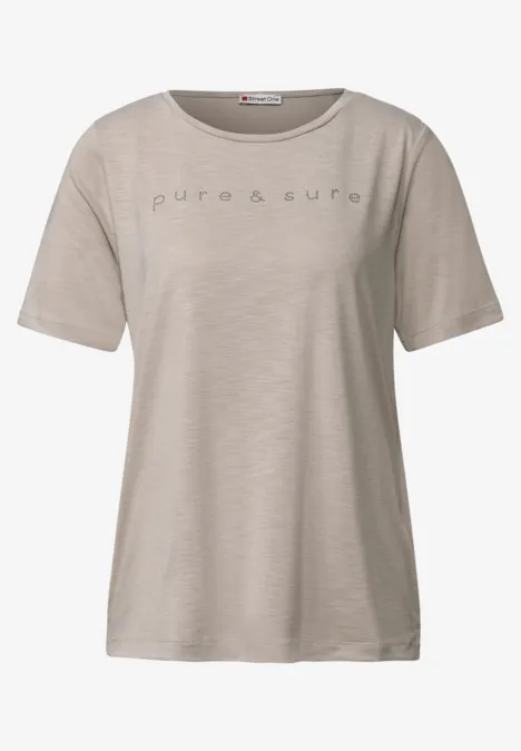 Silk-Look Shirt mit Wording morning beige