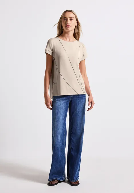 Shirt mit feinen Linien smooth sand beige
