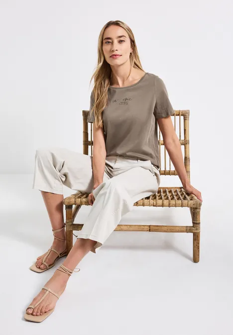 T-Shirt mit Print dark tumbled beige