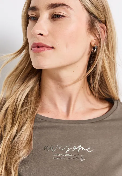T-Shirt mit Print dark tumbled beige