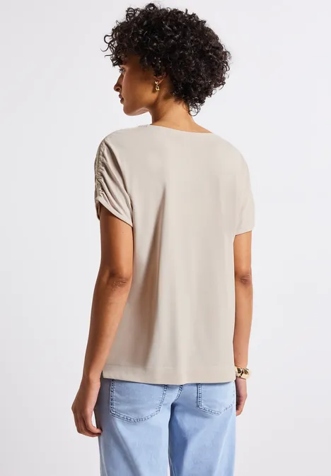 T-shirt en soie avec fronces smooth sand beige