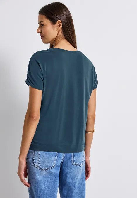 Silk-Look Shirt mit Raffung tide blue