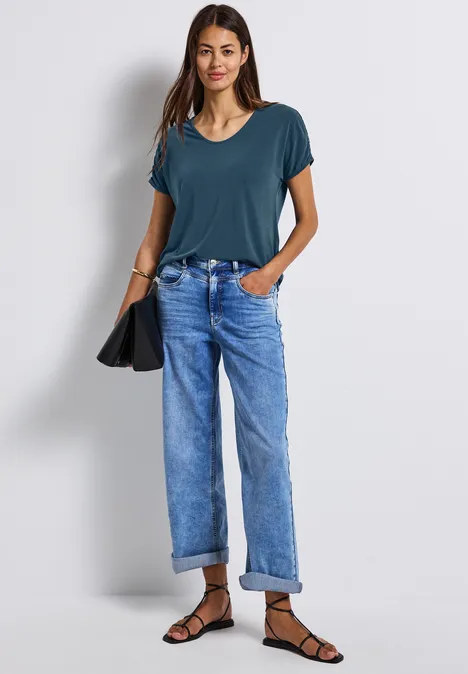 Silk-Look Shirt mit Raffung tide blue