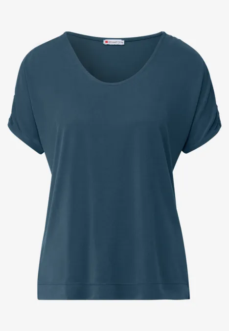 Silk-Look Shirt mit Raffung tide blue