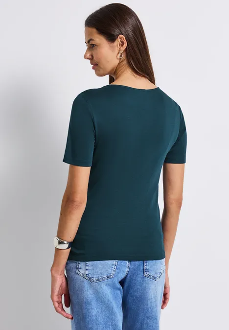 T-Shirt mit Herzausschnitt tide blue