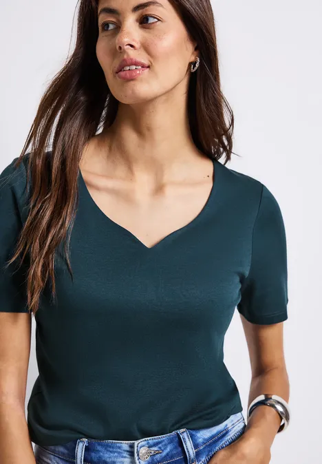 T-Shirt mit Herzausschnitt tide blue