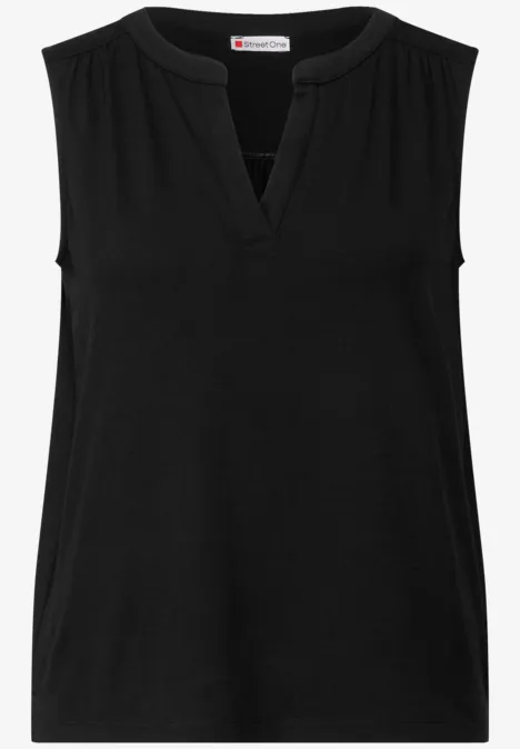 Split Neck Jersey-Top Black