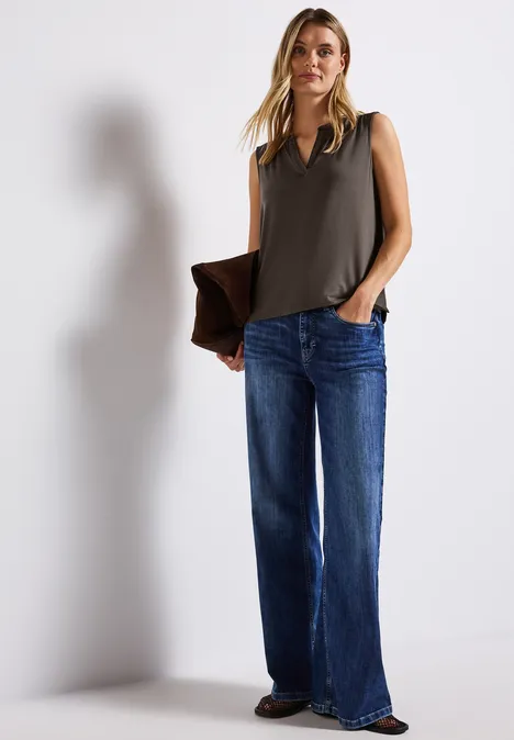 Split Neck Jersey-Top nomad brown