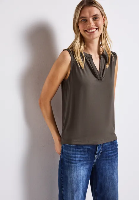 Split Neck Jersey-Top nomad brown