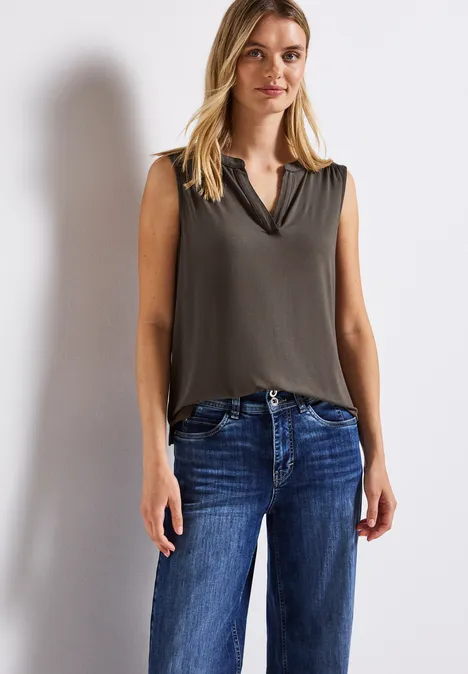Split Neck Jersey-Top nomad brown