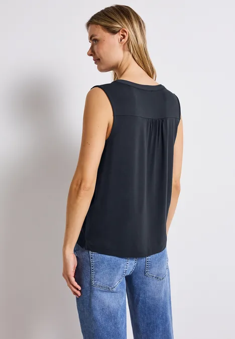 Split Neck Jersey-Top deepwater blue