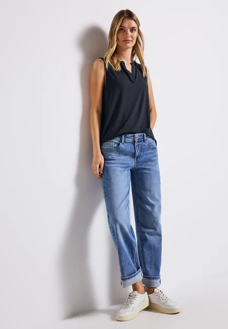 Split Neck Jersey-Top deepwater blue