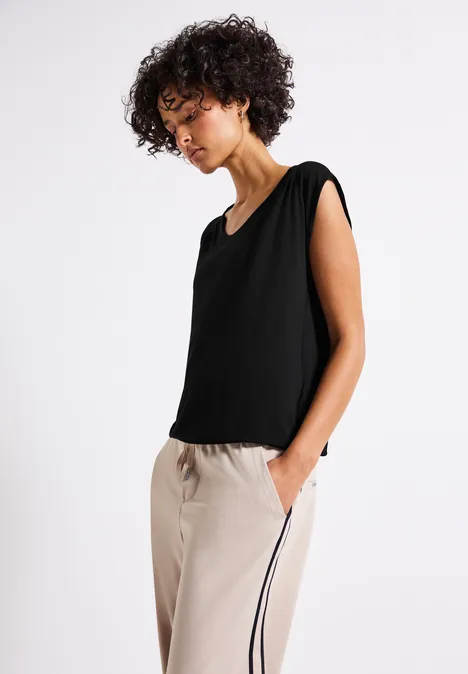 Jersey-Shirt mit Elastiksaum Black