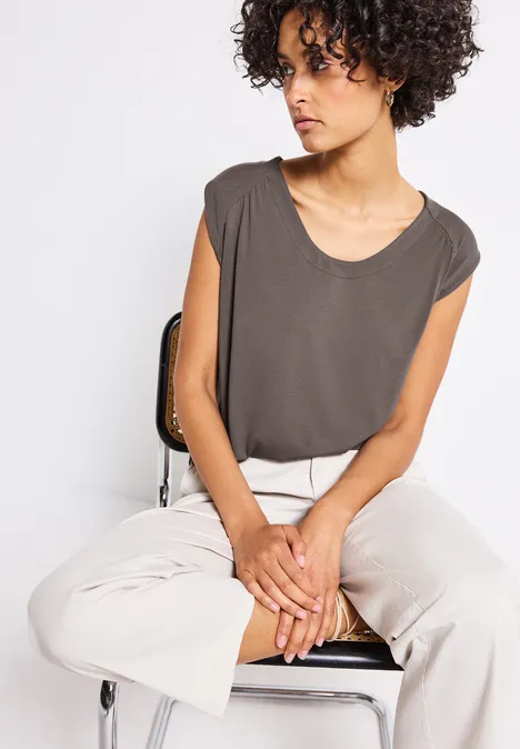Jersey-Shirt mit Elastiksaum nomad brown