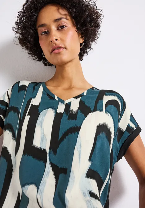 Materialmix Ikat Print Shirt tide blue