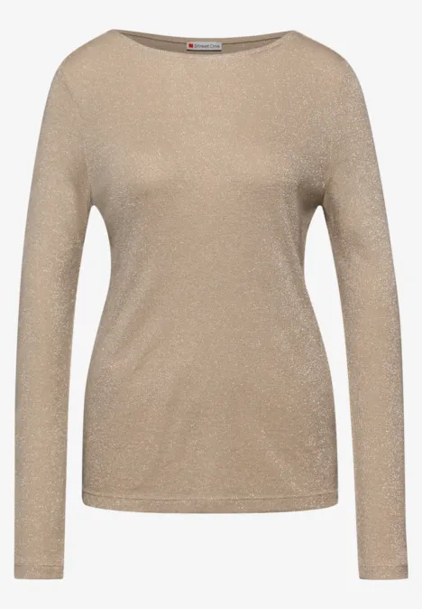 Glitzerndes Langarmshirt sanded beige