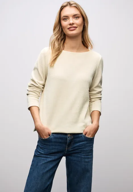 Shirt mit U-Boot-Ausschnitt soft beige
