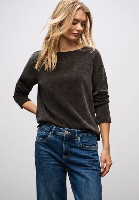 Shirt mit U-Boot-Ausschnitt deep roast brown