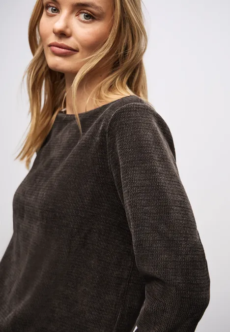 Shirt mit U-Boot-Ausschnitt deep roast brown