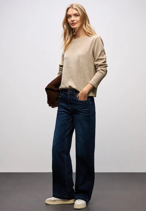 Shirt mit U-Boot-Ausschnitt sanded beige