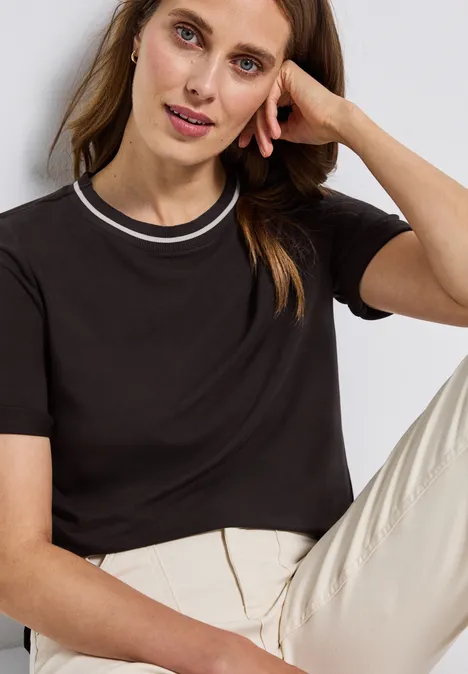 Shirt mit Rippdetail deep roast brown