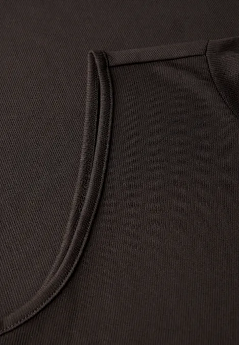 Silk-Look Rippstruktur-Top deep roast brown