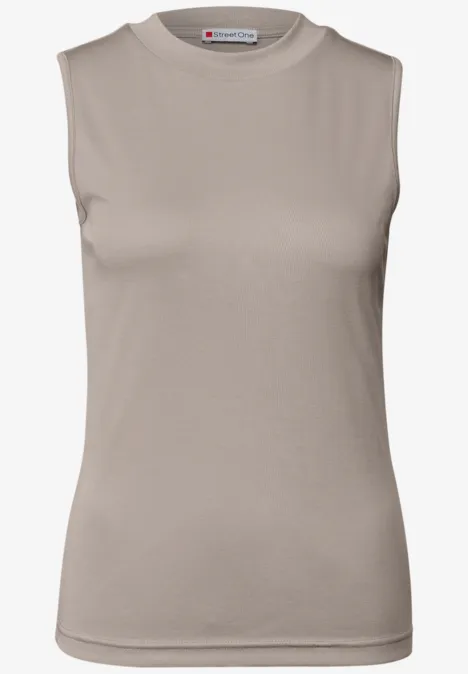 Silk-Look geribbelde top morning beige