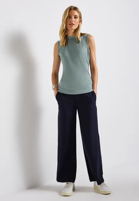 Silk-Look Rippstruktur-Top arona blue