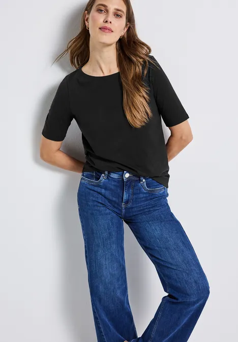 Shirt mit U-Boot-Ausschnitt Black