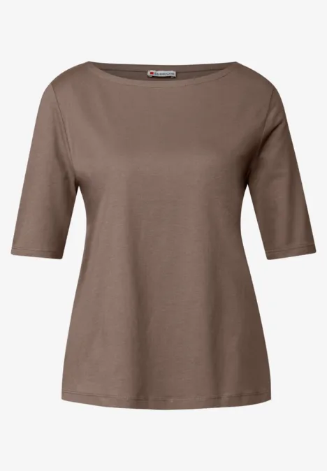 Shirt met boothals silk brown