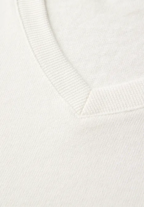 Strick-Look V-Neck T-Shirt off white