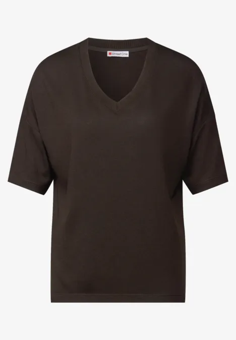 Gebreid V-hals Shirt deep roast brown