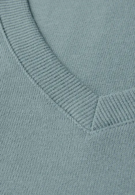 Strick-Look V-Neck T-Shirt arona blue