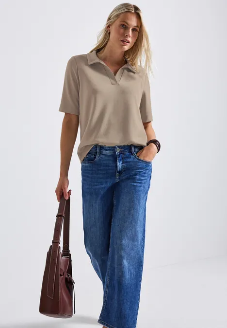 Silk-Look polo morning beige