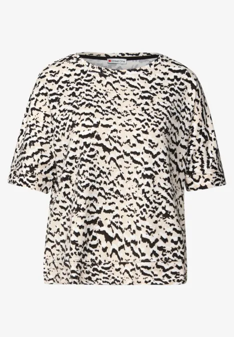 Batwing shirt met patroon morning beige