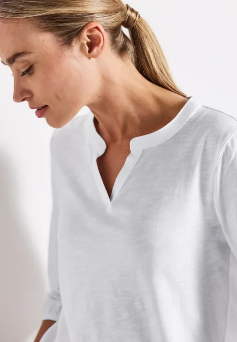 Shirt van jersey met gespleten hals White