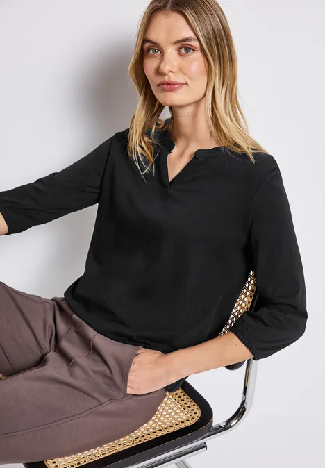 Shirt van jersey met gespleten hals Black