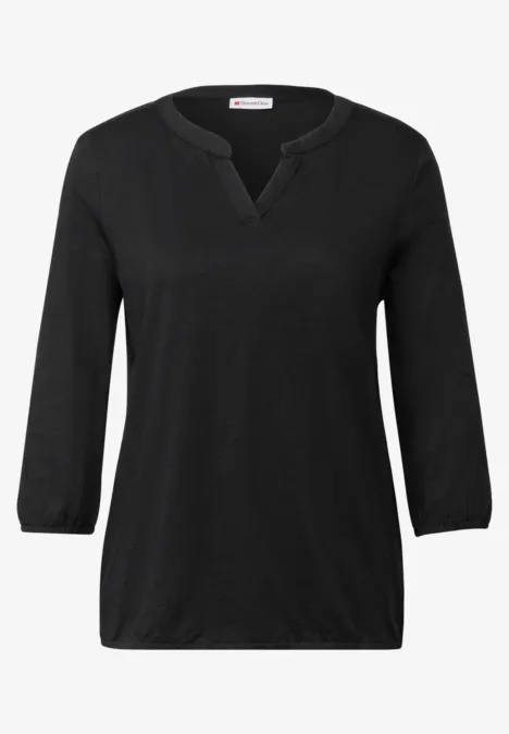 Split Neck Jersey Shirt Black
