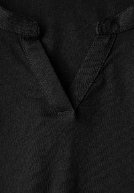 Split Neck Jersey Shirt Black