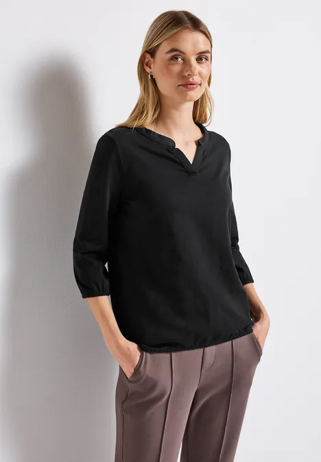 Split Neck Jersey Shirt Black