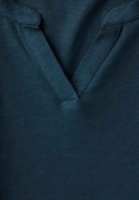 Split Neck Jersey Shirt tide blue