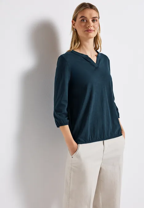 Split Neck Jersey Shirt tide blue