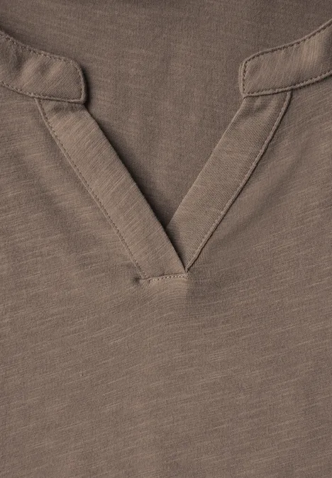 Split Neck Jersey Shirt silk brown