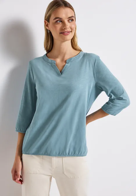 Shirt van jersey met gespleten hals glacier blue
