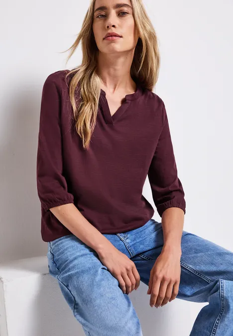 Split Neck Jersey Shirt wildberry red