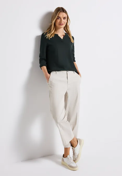 Split Neck Jersey Shirt evernight green